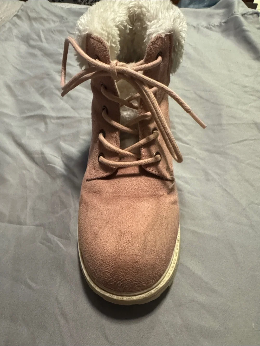 Girl’s Faux-Suede Pink Ankle Boots with Faux-Fur Collar